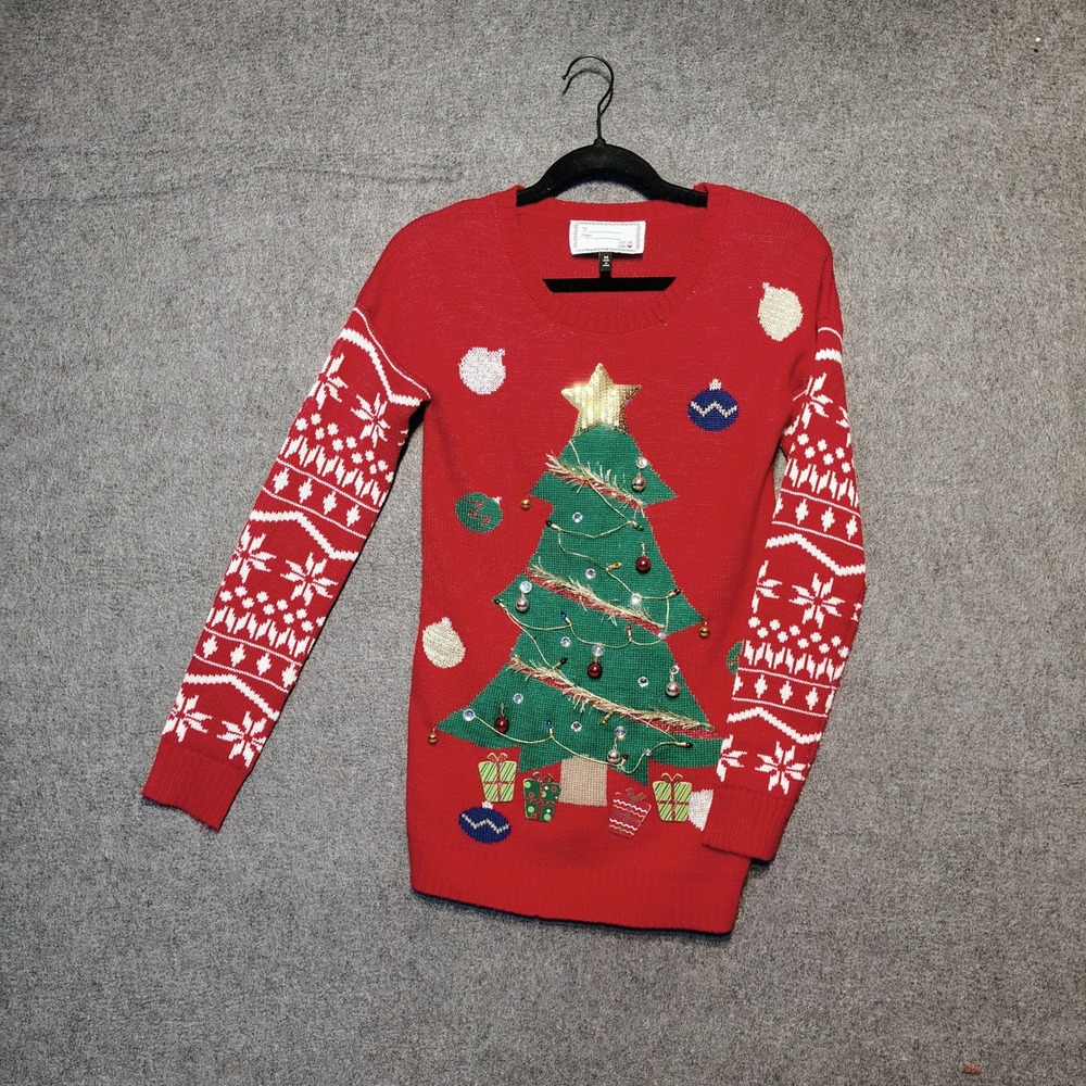 From Derek‎ With Love Red Christmas Tree Ugly Sweater Women's Size Medium
